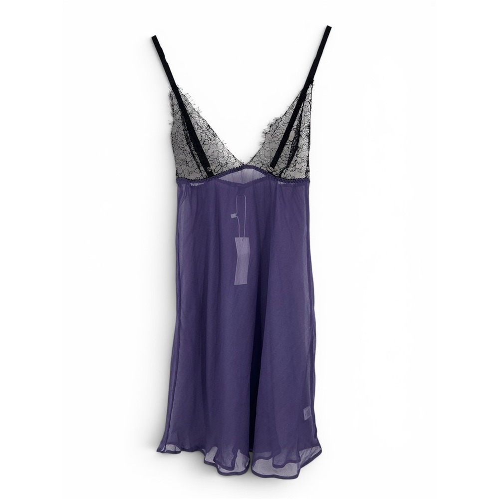Journelle Ondine Babydoll Chemise Silk Lace Amethyst Purple Black XS NWT